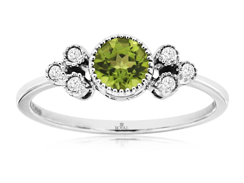 Bremer Jewelry Peridot and Diamonds Fashion Ring in 14K White Gold (0.57ctw)