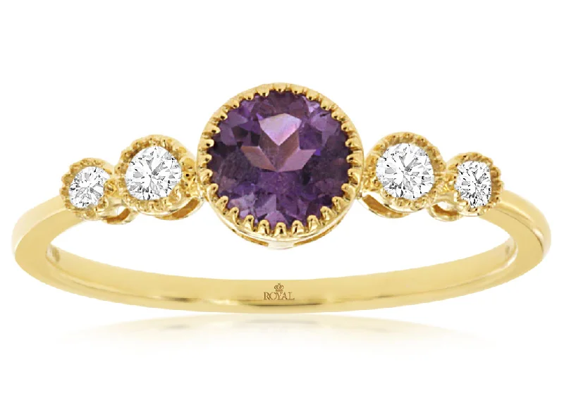 Bremer Jewelry Round Fashion Amethyst and Diamond Ring in 14K Yellow Gold (0.56ctw)