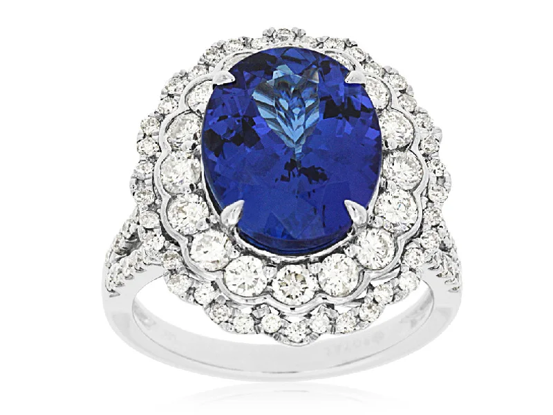 Bremer Jewelry Tanzanite and Diamond Halo Fashion Ring in 14K White Gold (6.38ctw)