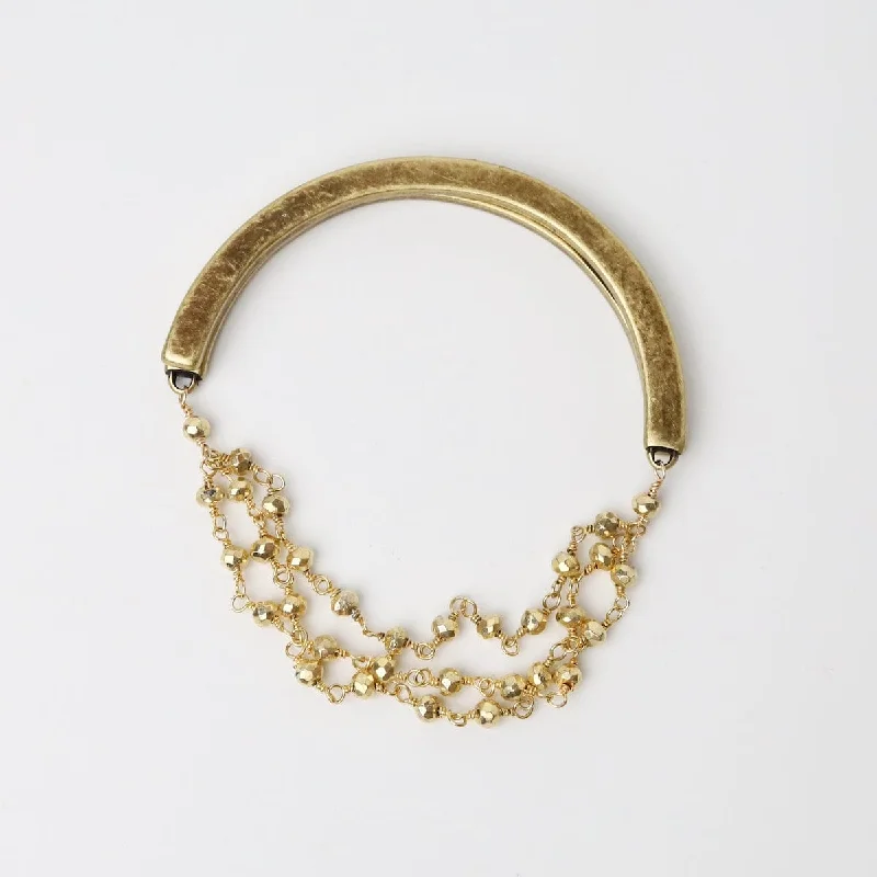 Triple Bead Chain of Gold Coated Pyrite Bracelet