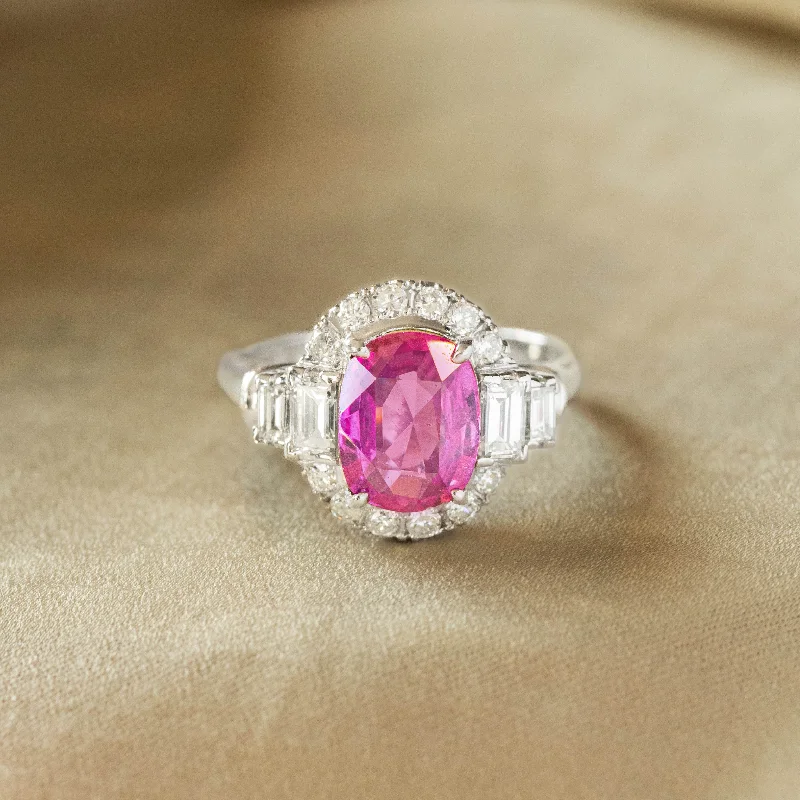 1.31 Carat Cushion Pink Sapphire Diamond Ring