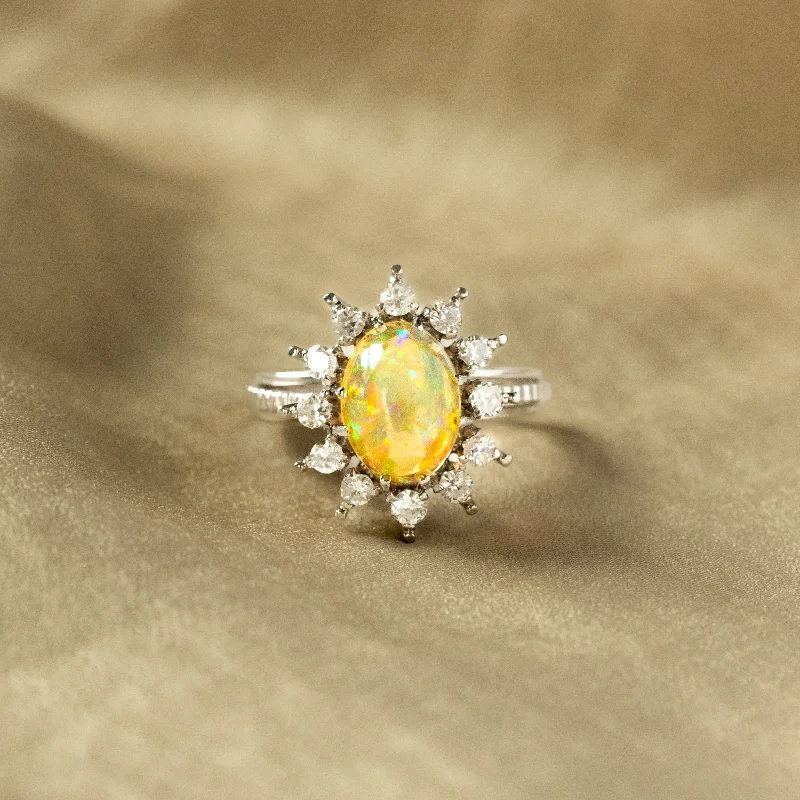 2.18 Carat Natural Jelly Opal Diamond Halo Ring