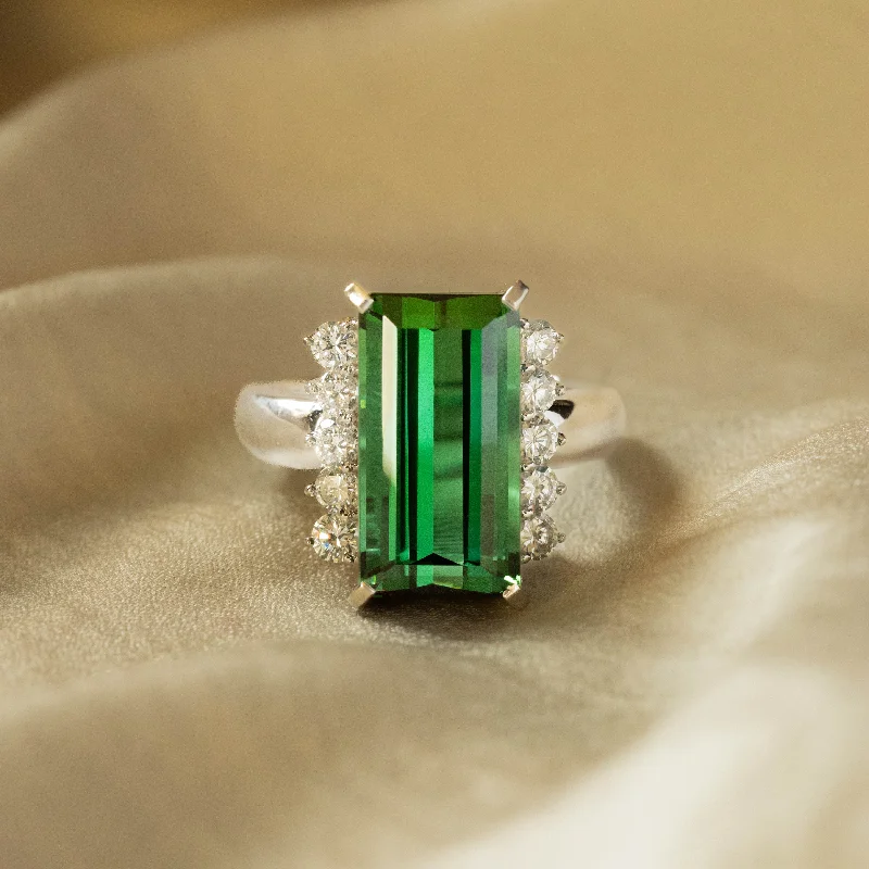 7.98 Carat Green Tourmaline Diamond Ring