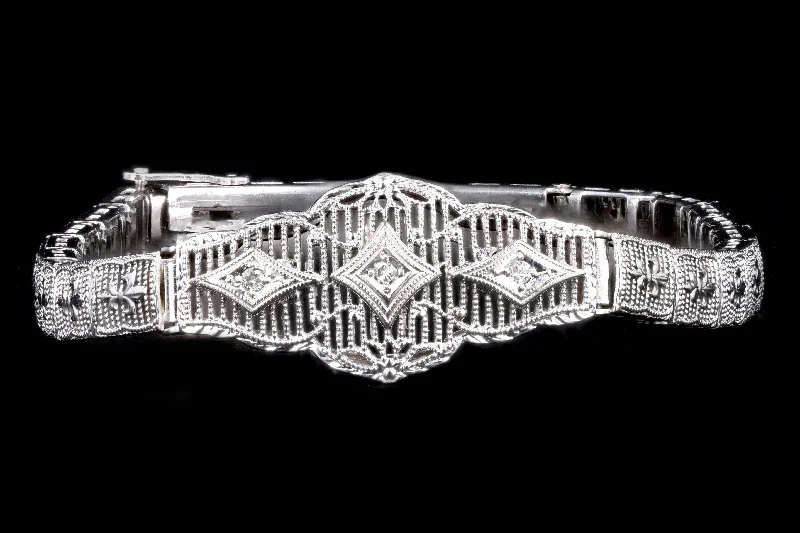 Art Deco 10K White Gold Old European Cut Diamond Bracelet