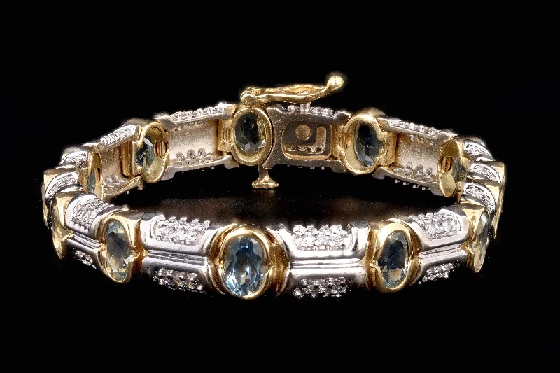 Modern 14K Gold Aquamarine & Diamond Bracelet