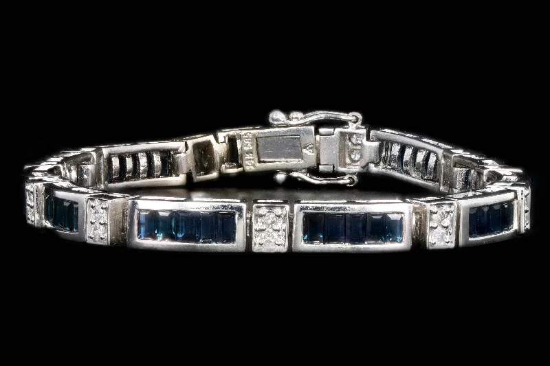 14K White Gold 3.5 Carat Natural Sapphire & Diamond Bracelet