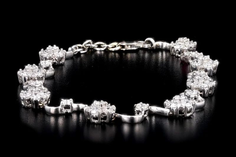 Modern 14K White Gold 3 Carat Round Brilliant Diamond Flower Bracelet