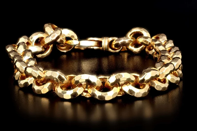 Modern 14K Yellow Gold Hammered Link Bracelet