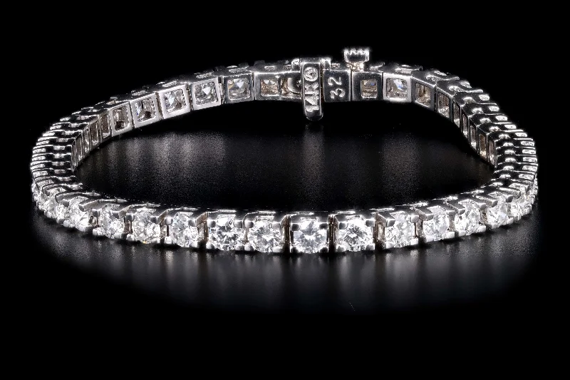 New 14K White Gold 4.93 Carat Round Brilliant Cut Diamond Tennis Bracelet