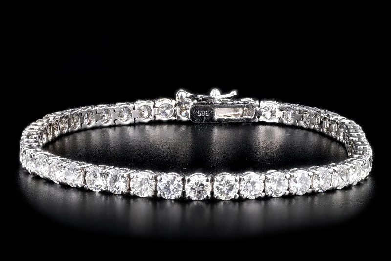 New 14K White Gold 7.59 Carat Round Brilliant Cut Diamond Tennis Bracelet