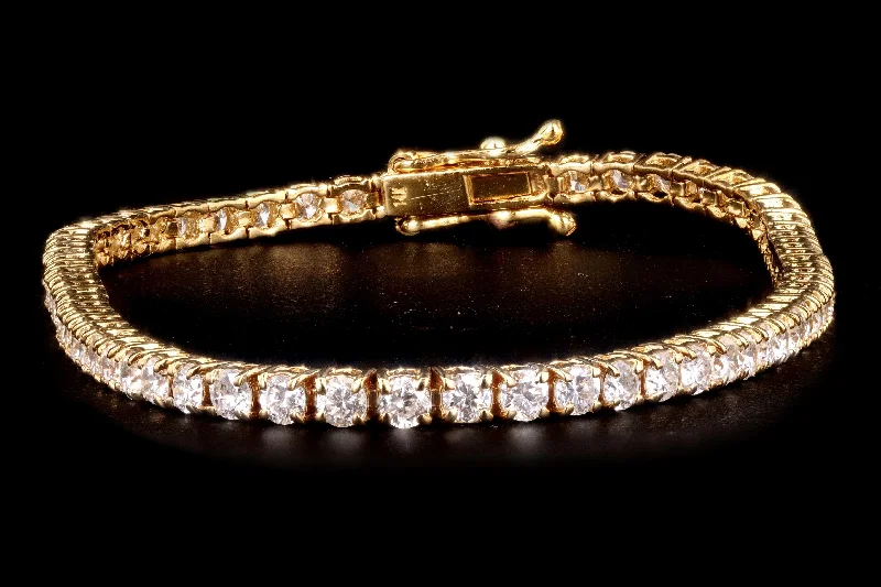 New 14K Yellow Gold 3.77 Carat Round Brilliant Cut Diamond Tennis Bracelet