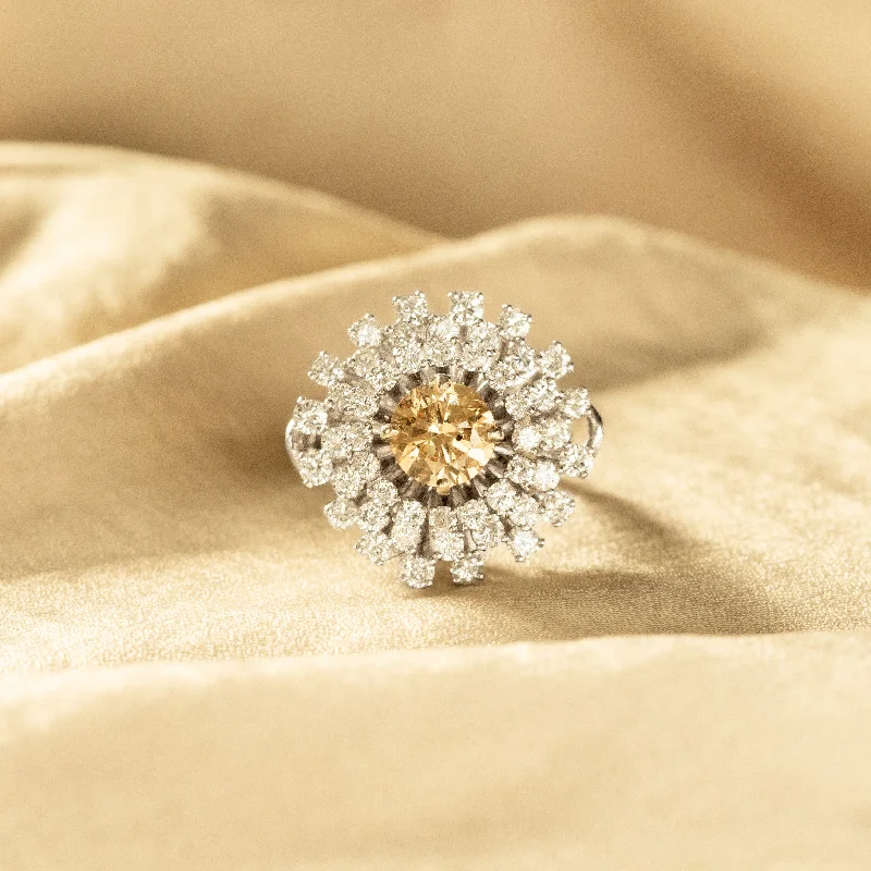 Retro 1.5 Carat Round Champagne Diamond Starburst Ring