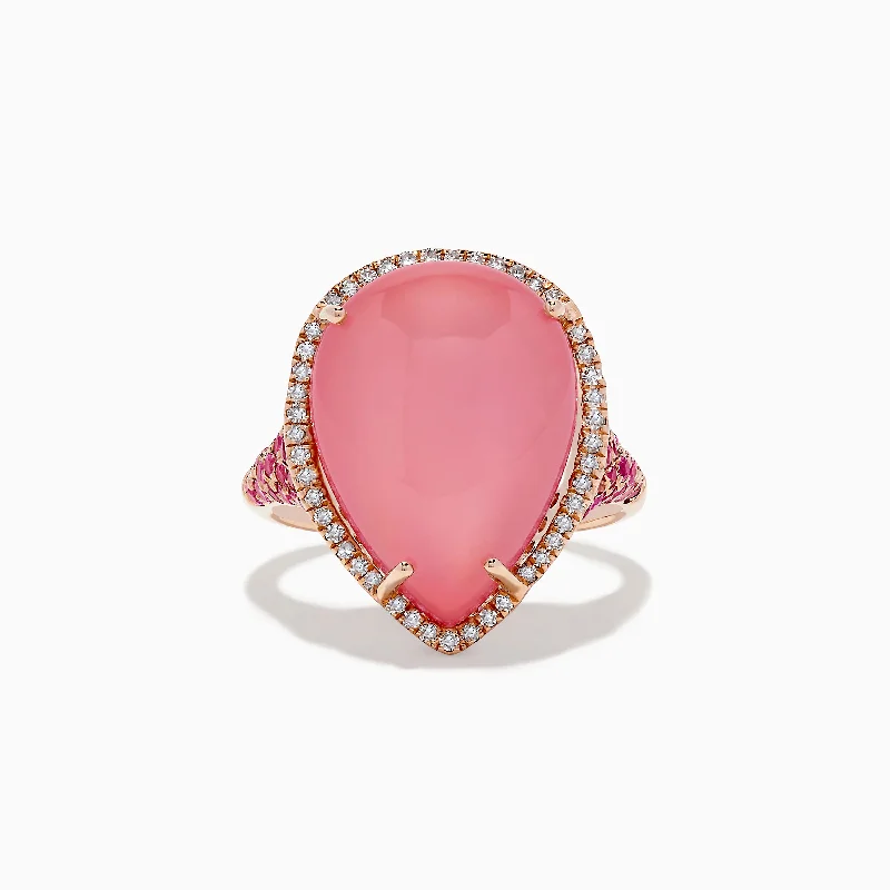 14K Gold Mother of Pearl, Pink Quartz, Sapphire, Ruby and Diamond Ring