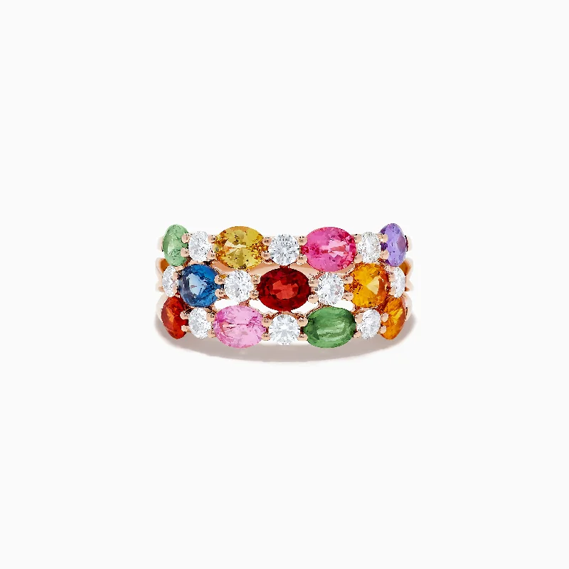 14K Rose Gold Multi Sapphire and Diamond Ring