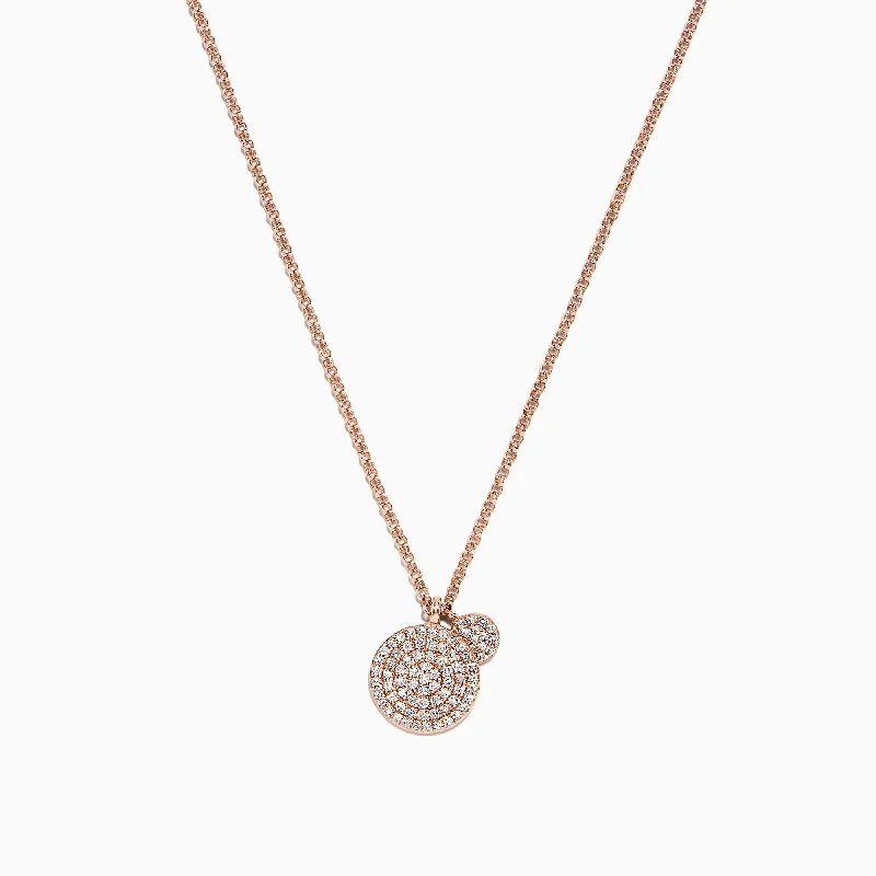 14K Rose Gold Pave Diamond Disk Pendant, 0.25 TCW