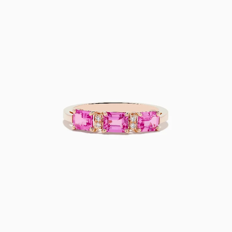 14K Rose Gold Pink Sapphire and Diamond Band Ring