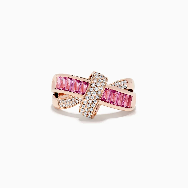 14K Rose Gold Pink Sapphire and Diamond Crossover Ring