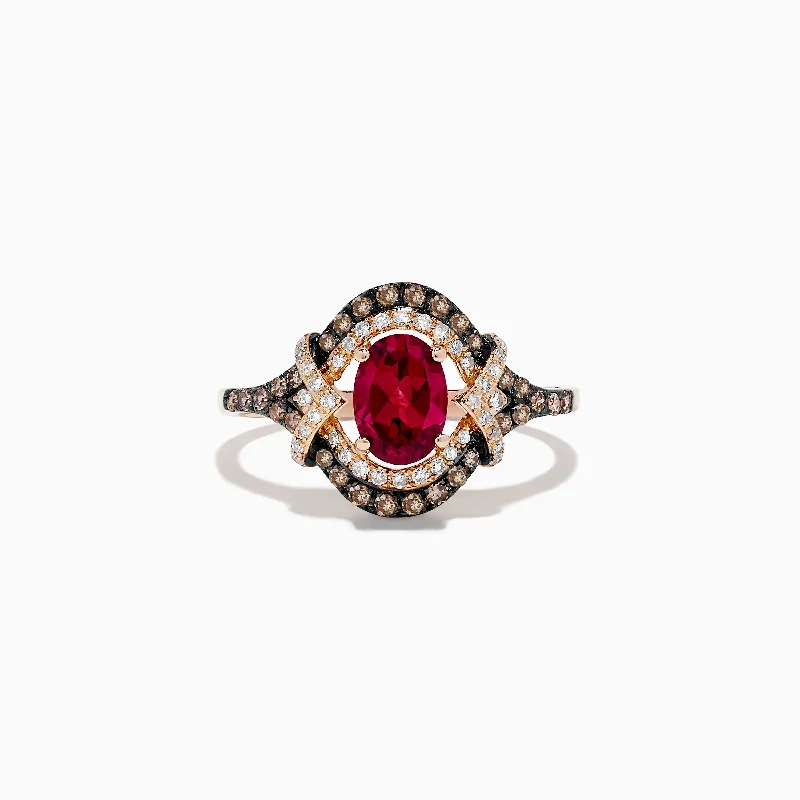 14K Rose Gold Rhodolite Garnet and Diamond Ring, 1.34 TCW