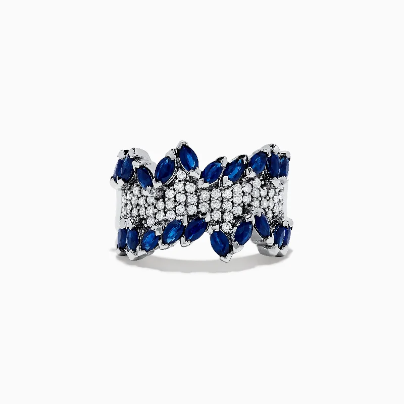 14K White Gold Diamond and Blue Sapphire Ring