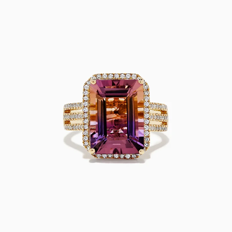 14K Yellow Gold Ametrine and Diamond Ring