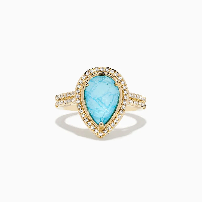 14K Yellow Gold Apatite and Diamond Pear Shaped Ring