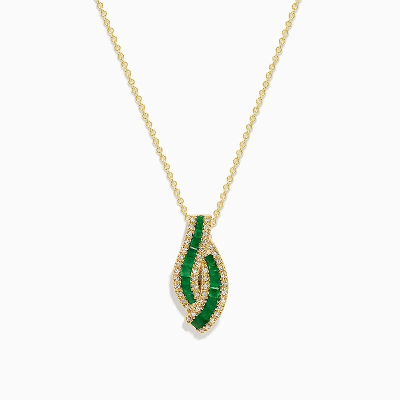 14K Yellow Gold Emerald and Diamond Pendant