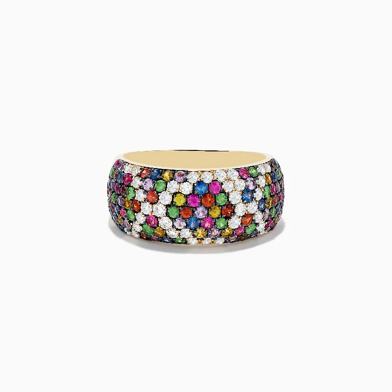 14K Yellow Gold Multi Sapphire and Diamond Ring