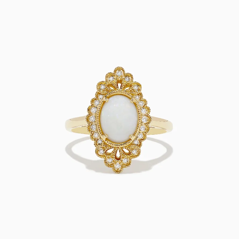 14K Yellow Gold Opal And Diamond Ring