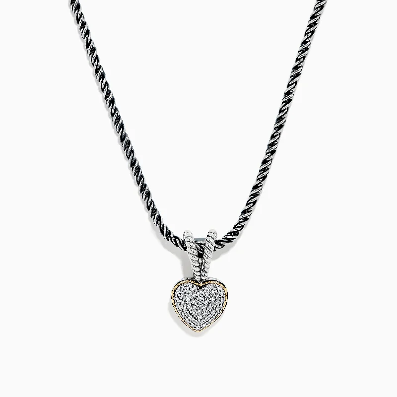 925 Sterling Silver & 18K Gold Diamond Heart Pendant, 0.15 TCW