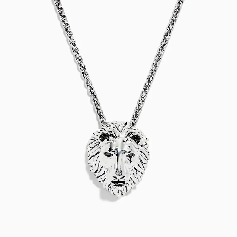 925 Sterling Silver Black Diamond Lion Pendant, 0.07 TCW