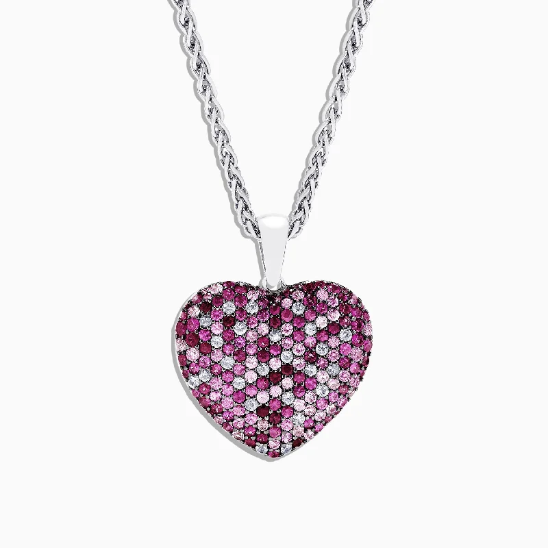 925 Sterling Silver Pink Sapphire Splash Heart Pendant, 3.80 TCW