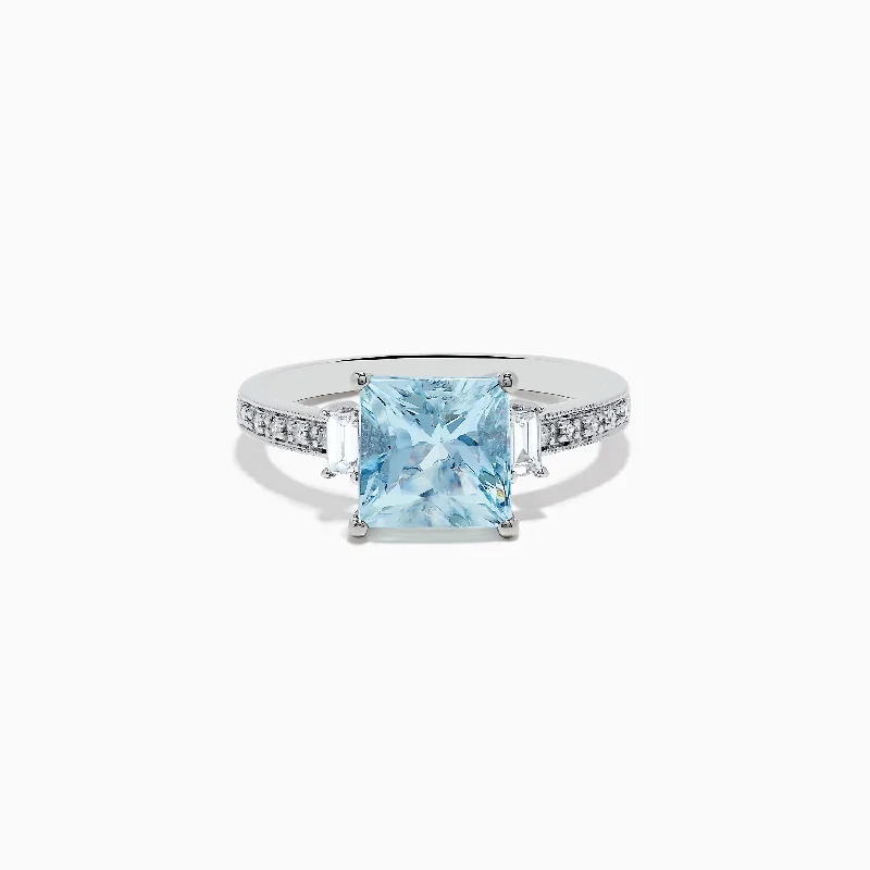 Aquarius 14K White Gold Diamond and Aquamarine Ring