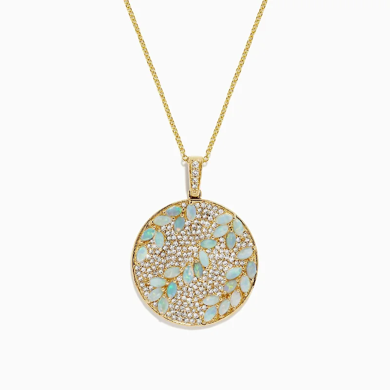 Aurora 14K Yellow Gold Opal and Diamond Filagree Pendant, 3.76 TCW