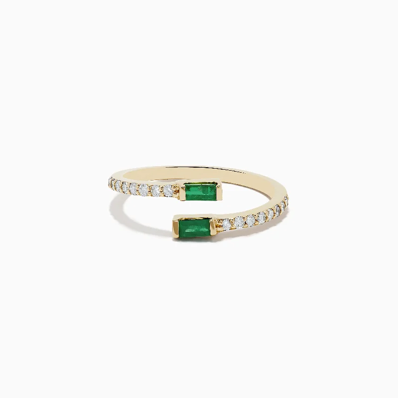 14K Yellow Gold Emerald and Diamond Bypass Ring