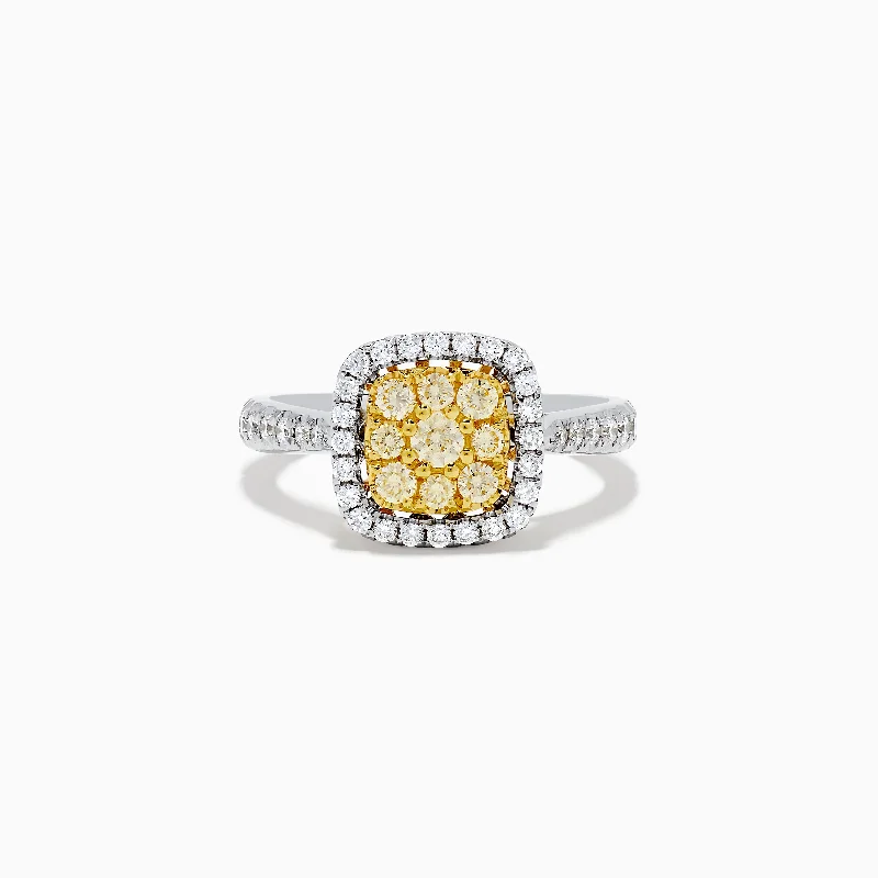 Canare 14K Two Tone Gold Cushion Shaped Cluster Yellow Diamond Ring