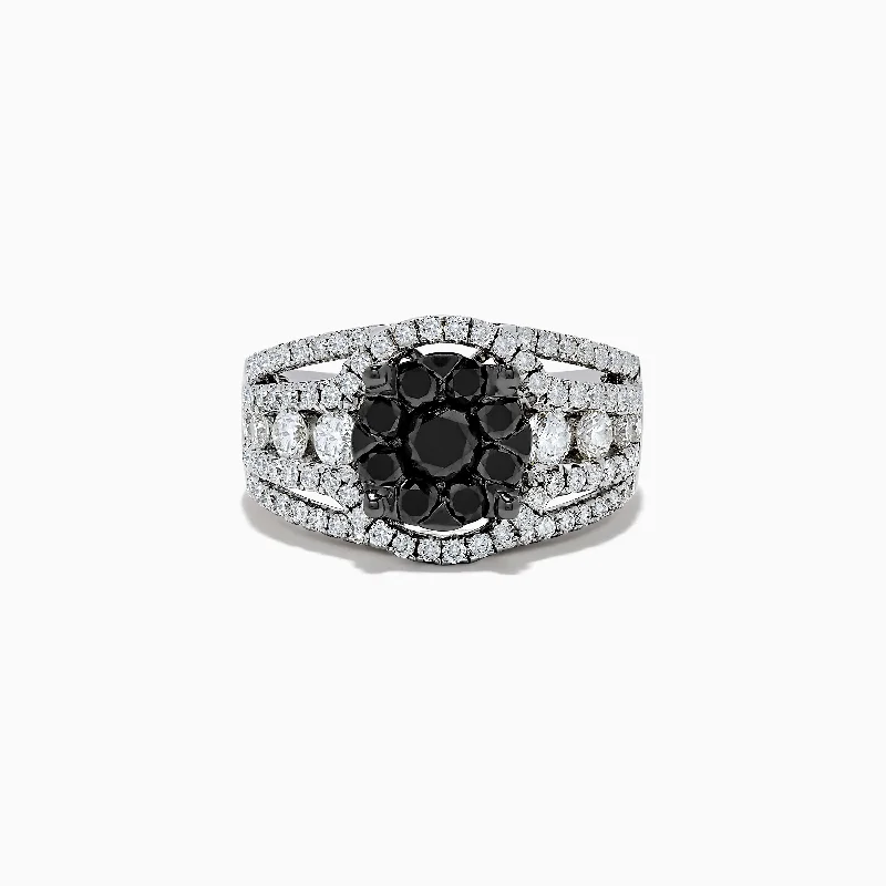 Caviar 14K White Gold White and Black Diamond Ring