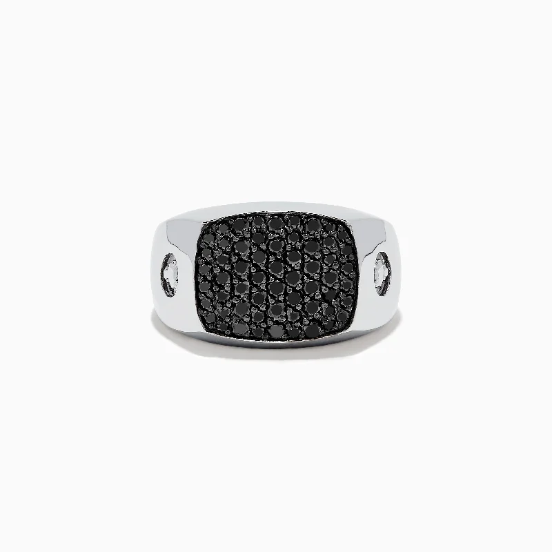 Caviar Men's 14K White Gold Black Diamond Ring