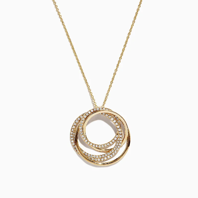 D'Oro 14K Yellow Gold Diamond Crossover Circles Pendant, 0.41 TCW