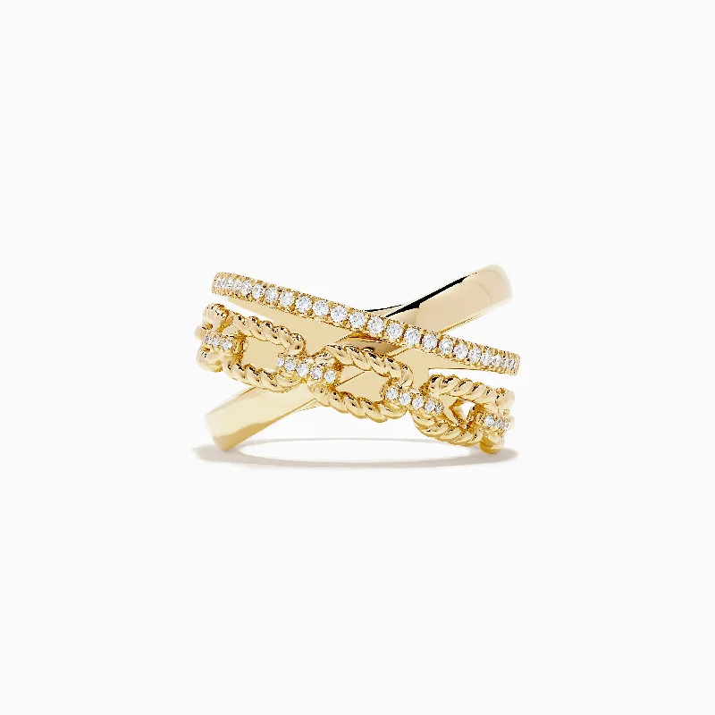 D'oro 14K Yellow Gold Diamond Crossover Ring