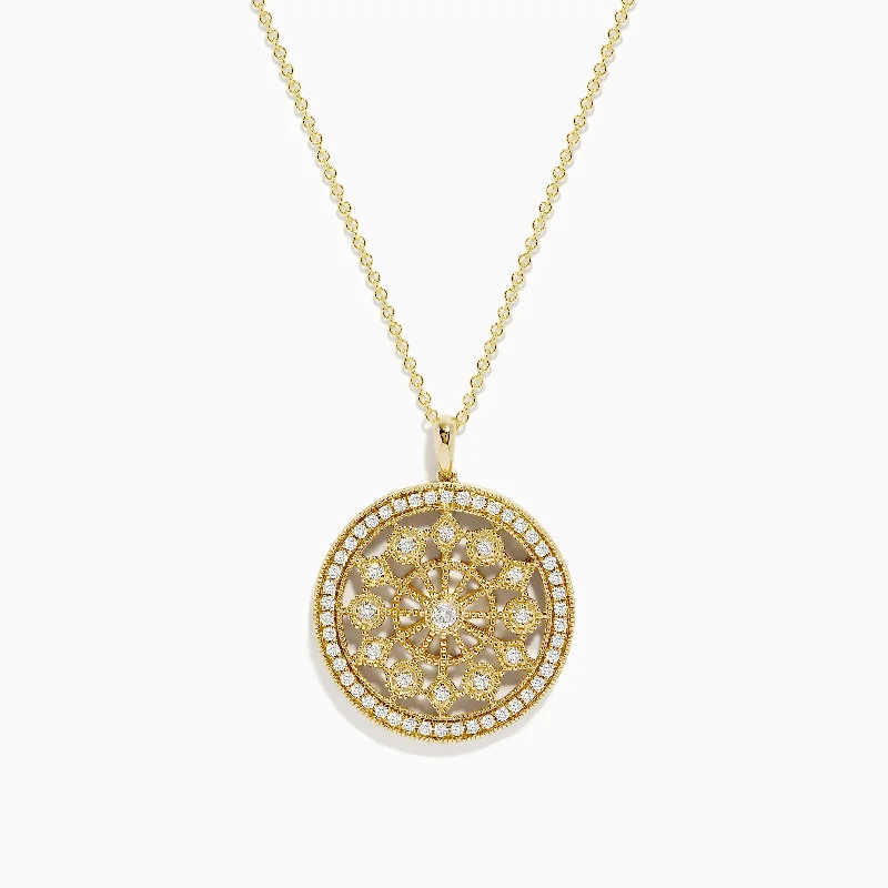 D'Oro 14K Yellow Gold Diamond Mandala Pendant