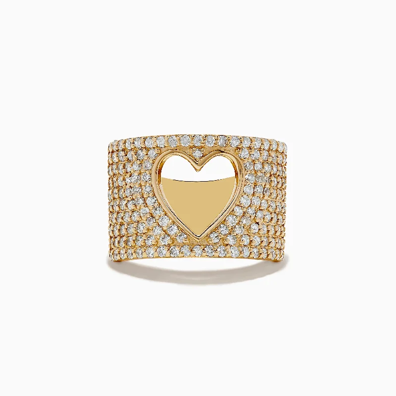 D'oro 14K Yellow Gold Diamond Open-Heart Ring