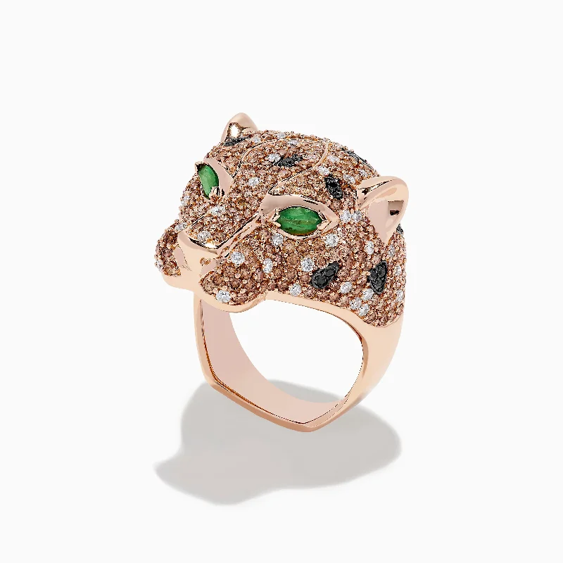 14K Rose Gold Emerald and Mixed Diamonds Panther Ring