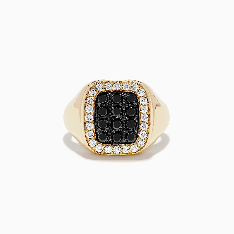 Men's 14K Yellow Gold Black and White Diamond Ring