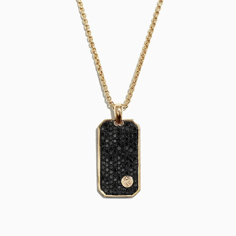 Men's 14K Yellow Gold Black Diamond Dog Tag Pendant, 1.36 TCW