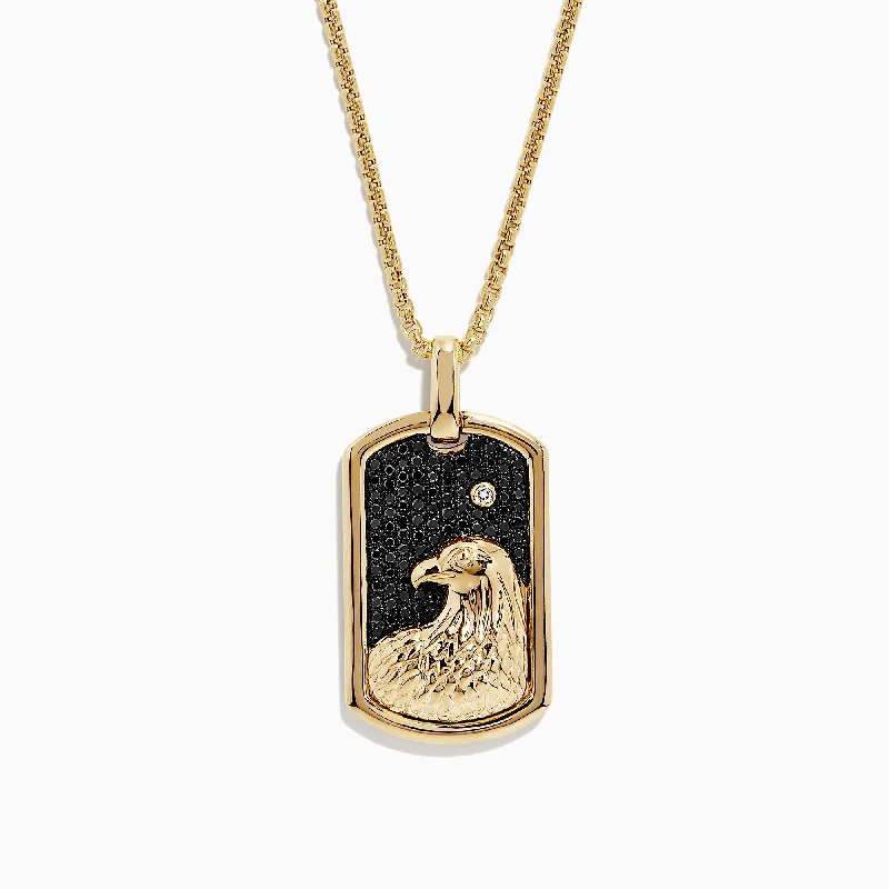 Men's 14K Yellow Gold Black Diamond Eagle Pendant, 0.65 TCW