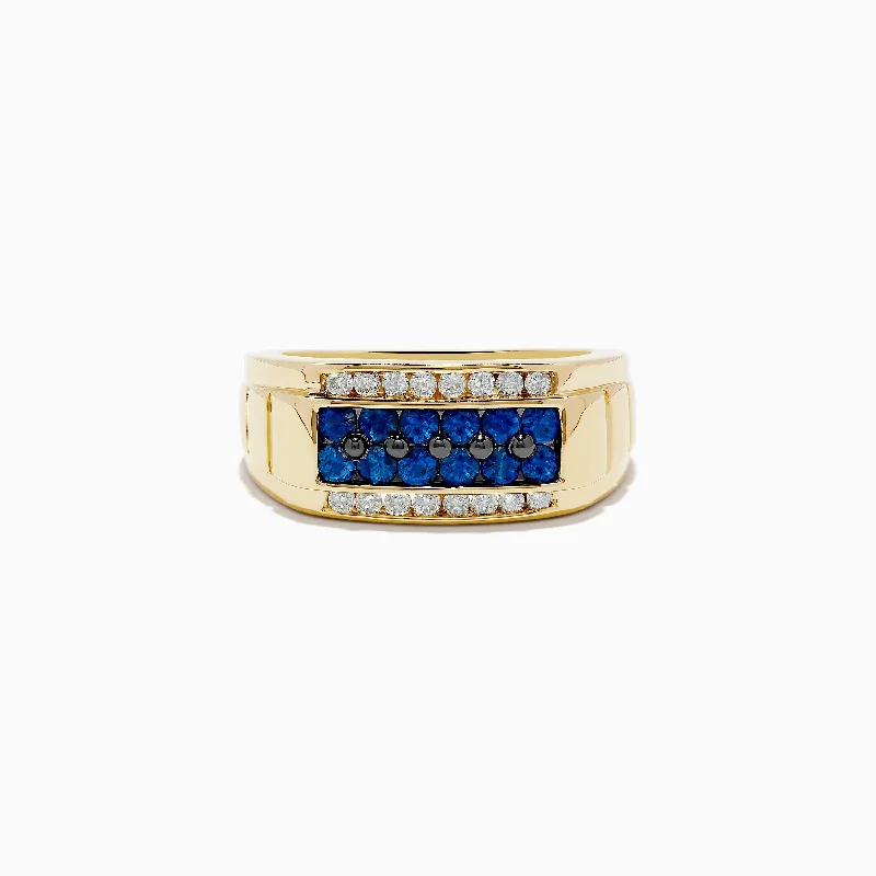 Men's 14K Yellow Gold Diamond and Blue Sapphire Ring