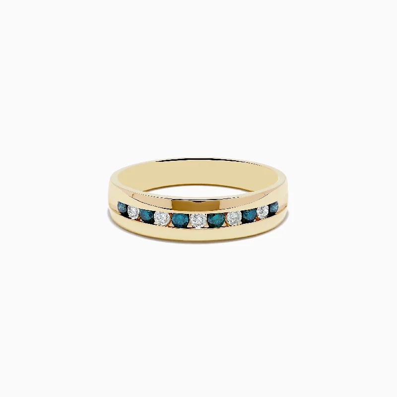 Men's 14K Yellow Gold White and Blue Diamond Ring