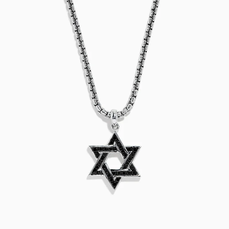 Men's 925 Sterling Silver Black Sapphire Star of David Pendant