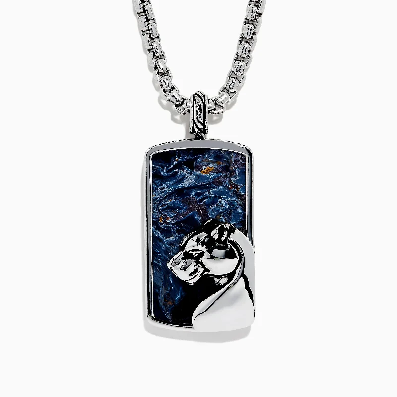 Men's 925 Sterling Silver Pietersite Panther Pendant, 27.00 TCW