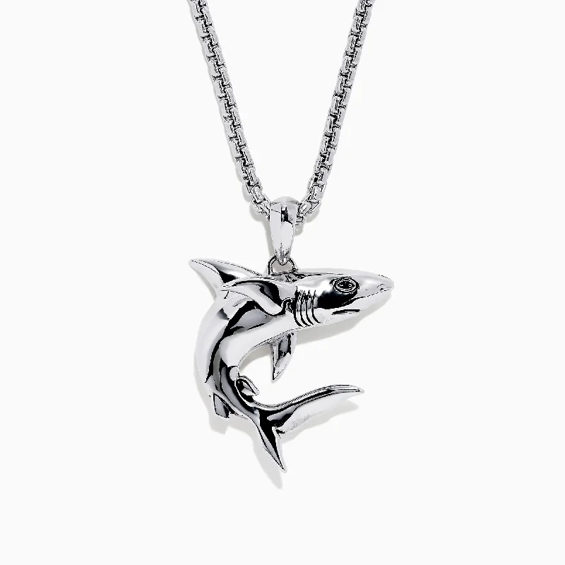 Men's 925 Sterling Silver Shark Pendant, 0.01 TCW